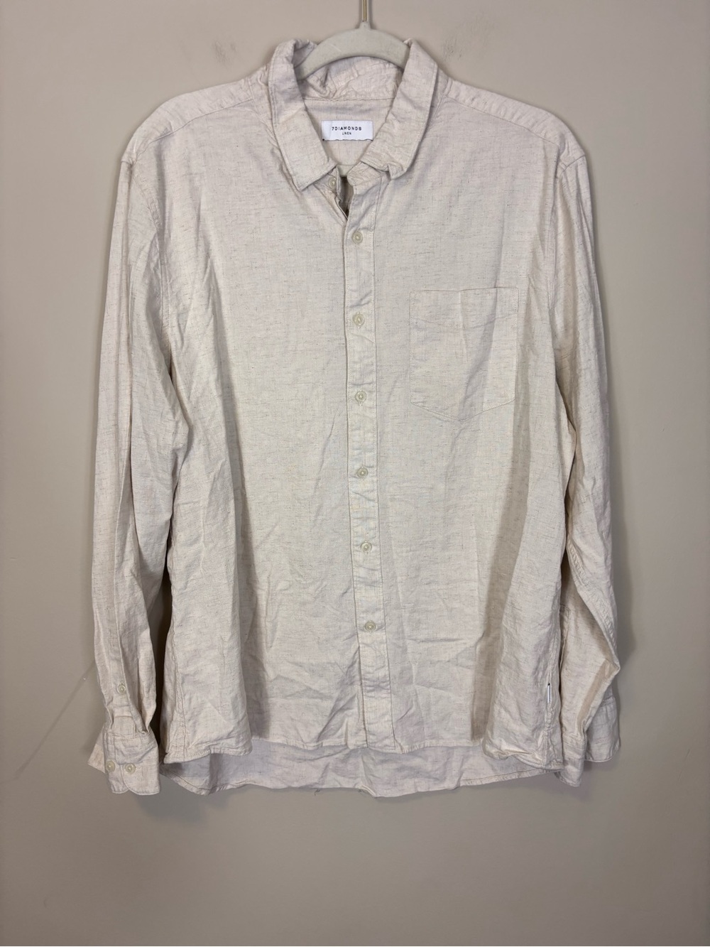 7 Diamonds Mens Linen Blend Button Down Shirt XXL Cream